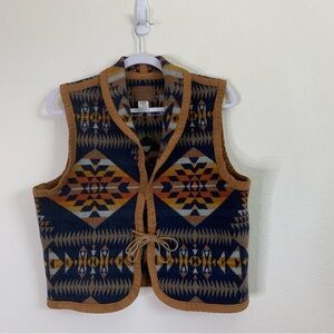 Pendleton 100% virgin wool southwestern print tie front crop vest L